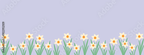 Easter Daffodil Border Banner with Yellow Flowers on Soft Lavender Background for Spring Holiday Website Header