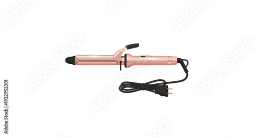 A rose gold curling iron with a black power cord and plug, designed for hair styling.