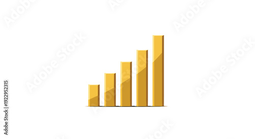 Five golden three-dimensional rectangular bars arranged in an ascending pattern on a plain white background.