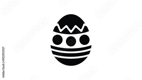 Minimalist black and white easter egg icon with zigzag lines and circles pattern design