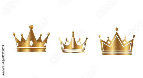 Vector Three ornate golden crowns displayed in a row against a plain background isolated on transparent background