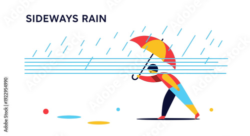 Person with Umbrella Battling Sideways Rain and Wind