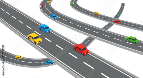 Colorful Cars on Overlapping Highway Interchange, Traffic Flow