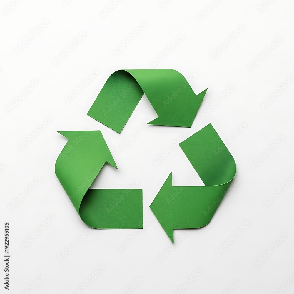 Obraz premium Green recycle symbol made of curved arrows on clean white background for environment