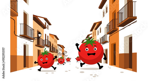 Tomatoes Running Down Street, Cartoon Characters, Fun Food