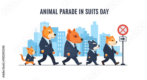 Animals in Suits Parade, City Street, Business Concept
