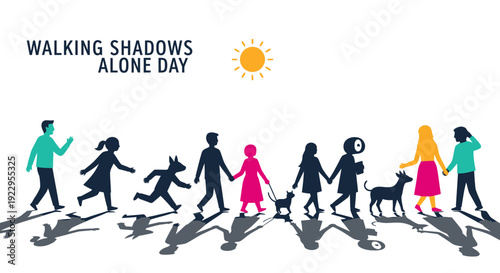 Walking Shadows Alone Day Concept Illustration