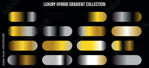 Luxury metallic gradient shapes, gold silver and gray hybrid collection, for mockup or design element, vector graphics