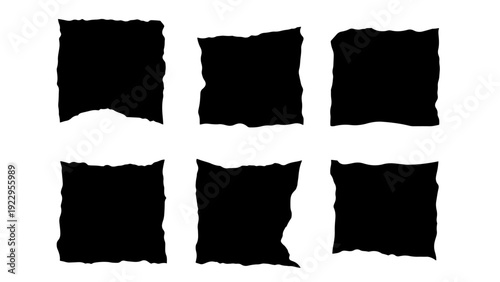 Jagged rectangle. Set of Paper torn, jagged edge rectangle shape. Square torn paper shape. Headline, calligraphy border, isolated grunge header background. Rough edge square frame. 