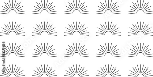 Set of minimalist grey line sunburst patterns with half circle shapes isolated on white background various geometric ray design elements.