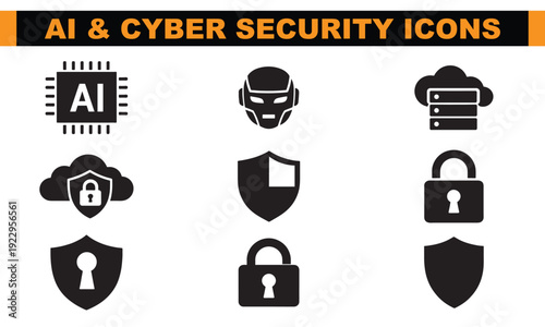 A collection of AI and cyber security icons on a white background