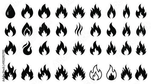 Collection of various flame icons in different shapes and sizes
