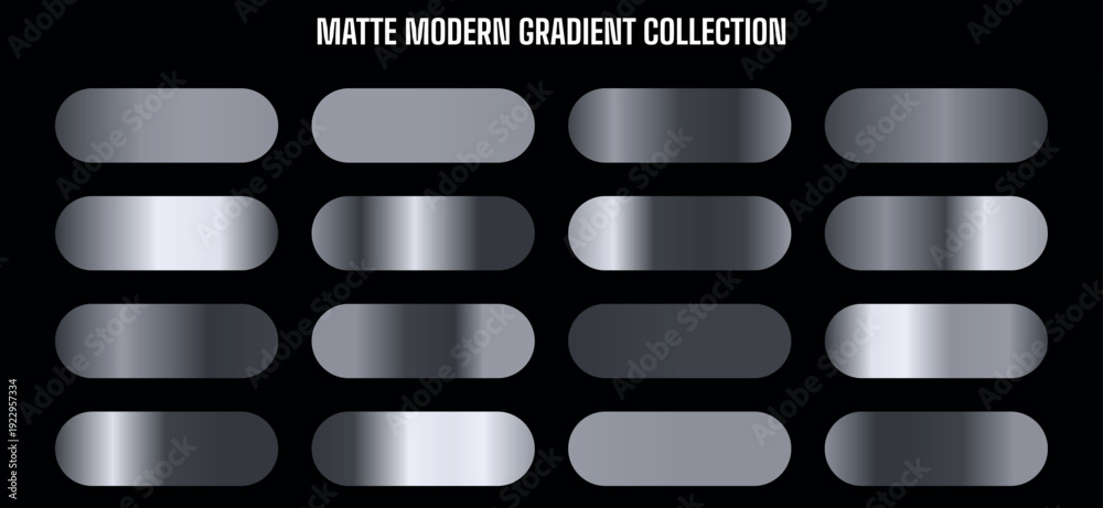 Obraz premium Matte modern gradient buttons collection, gray metallic shapes, for website or app UI, overlay effect, Isolated on transparent background, png