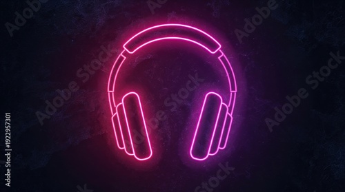 a surreal and vibrant cinematic photo of the headphones icon, featuring soft neon pink on the left that fades smoothly into neon purple on the right, rendered in a thin consistent line