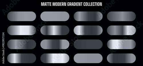 Matte modern gradient buttons collection, gray metallic shapes, for website or app UI, overlay effect, Isolated on transparent background, png