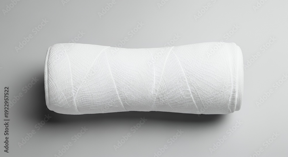 Fototapeta premium Rolled White Towel on Gray Background