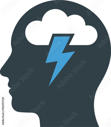Striking vector graphic illustration symbolizing a powerful mental breakthrough, sudden insight, or intense brainstorming session occurring within the mind.