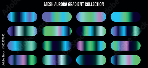 Mesh aurora gradient collection, holographic foil texture, colorful shiny mesh patterns, gradient overlay effect, for website background or social media design, Isolated on transparent background, png