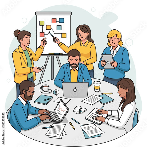A smiling team of business people and medical doctors work together in a modern hospital office using laptop technology to provide professional healthcare care