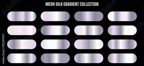 Mesh silk gradient buttons collection, metallic oval shapes, for website or app UI, overlay effect, isolated on transparent background, png