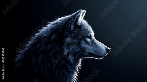 Majestic wolf silhouette against a dark background, highlighting its features