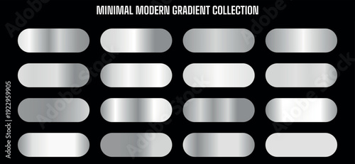 Metallic gradient oval buttons, silver shiny icons, for website or app UI, gradient collection, isolated on transparent background, png