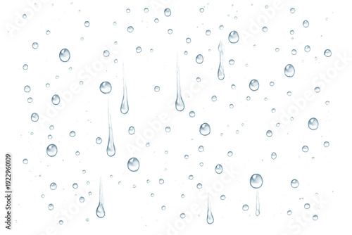 Water drops forming a textured pattern on a transparent background, depicting rain or condensation
