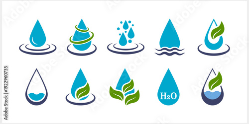 Water drop with leaf set icon isolated. Rain drop. Vector illustration.