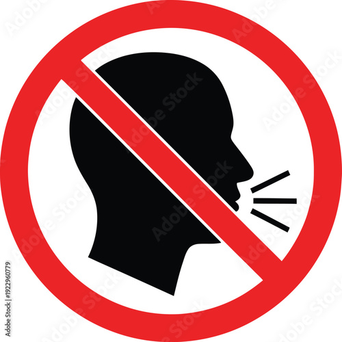 No talking prohibition sign with red circle