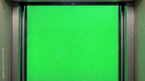 Modern Elevator Doors Opening with Vibrant Green Screen Background