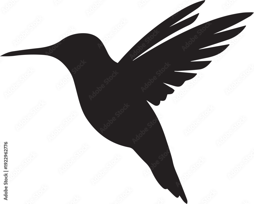 Obraz premium Flying Hummingbird Silhouettes Hovering With Long Beak Minimalist Vector Isolated