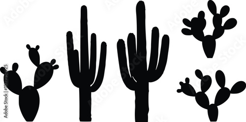 Desert Cactus Silhouettes - Saguaro & Prickly Pear Vector Art