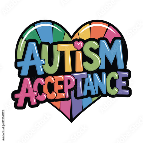Autism Acceptance Heart Vector Design Colorful Typography