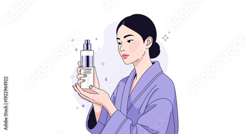 Woman holding cosmetic serum bottle, skincare routine, beauty product advertisement