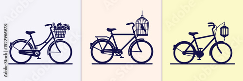 Vintage Bicycle and Basket Silhouette Bundle Featuring Retro Bikes, Flower Baskets, Picnic Scenes, Tandem Rides, and Lifestyle Outdoor Vector Illustration Design