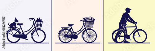 Vintage Bicycle and Basket Silhouette Bundle Featuring Retro Bikes, Flower Baskets, Picnic Scenes, Tandem Rides, and Lifestyle Outdoor Vector Illustration Design