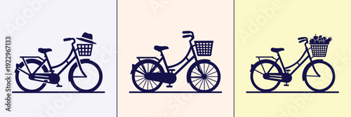 Vintage Bicycle and Basket Silhouette Bundle Featuring Retro Bikes, Flower Baskets, Picnic Scenes, Tandem Rides, and Lifestyle Outdoor Vector Illustration Design