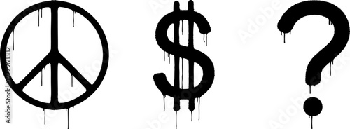 Peace, Money, Question Symbols with Graffiti Drip