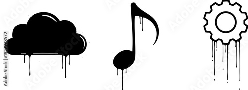 Urban Graffiti Digital Icons: Cloud, Music, Technology Art