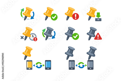 Pin saved offline state image sync cross vector icon simple success generation