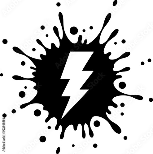 Lightning Bolt in Ink Splash Symbol of Power and Energy
