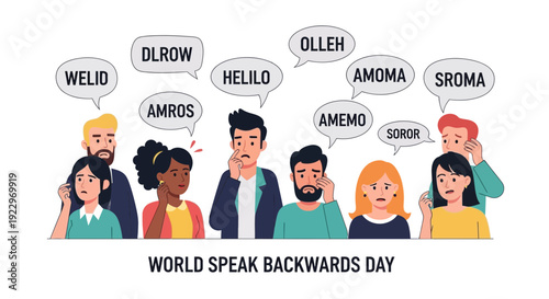 World Speak Backwards Day - Diverse People Talking Backwards