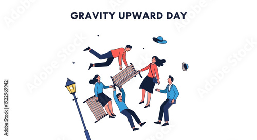 People Floating Uprising Gravity Day Concept Illustration
