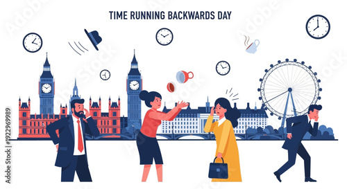 Time Running Backwards Day: London Icons with Reversed Actions