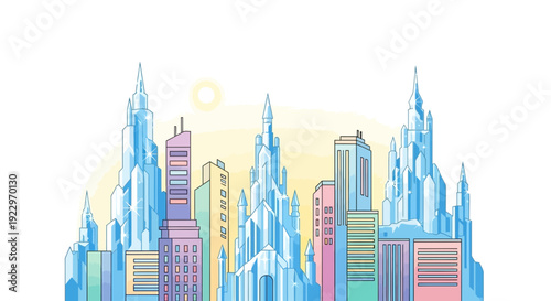 Modern City Skyline with Iceberg-like Buildings