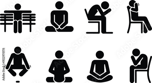 Sitting Postures Stick Figure Silhouette Icon Set Body Language Sitting Pose Silhouette Vector Pack