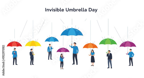 Invisible Umbrella Day concept with diverse people holding colorful umbrellas