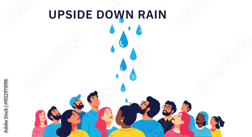 Surreal Upside Down Rain Concept - People Looking Up