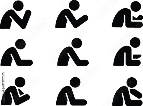 Sitting Postures Stick Figure Silhouette Icon Set Body Language Sitting Pose Silhouette Vector Pack