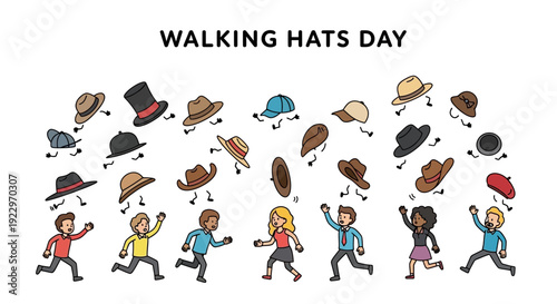 Walking Hats Day: People and Hats with Legs Celebrate